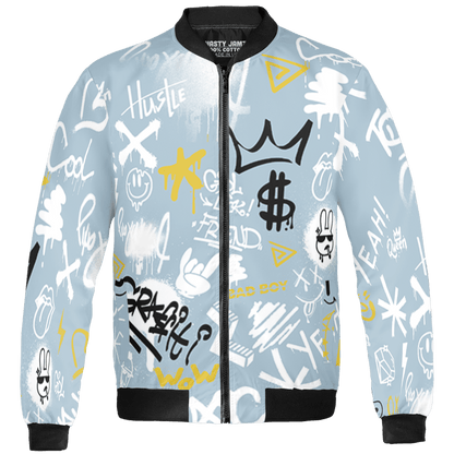 Blue Grey 13s Jacket Match Graffiti King 3D All-Over Print Doodle Style - NastyJamz
