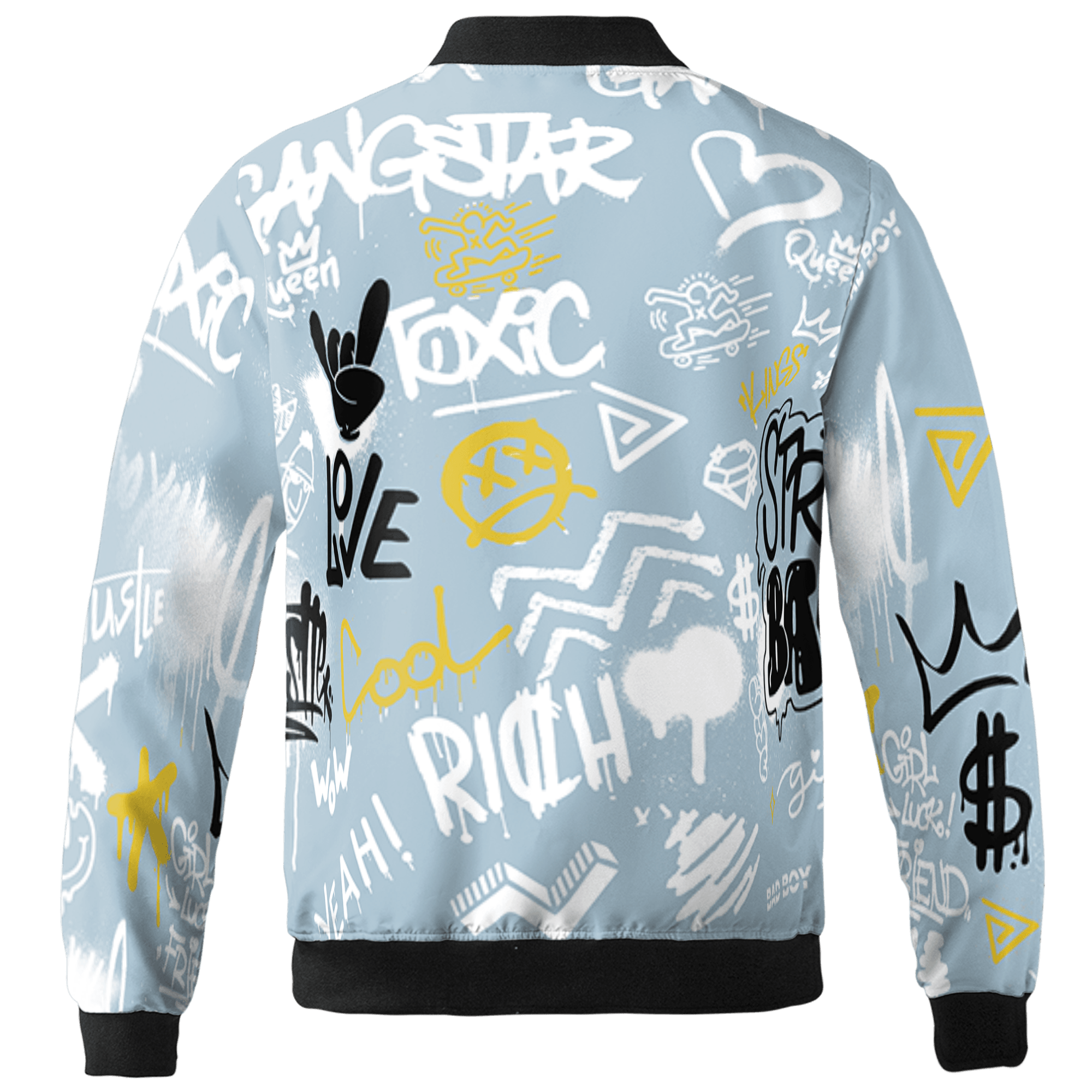 Blue Grey 13s Jacket Match Graffiti King 3D All-Over Print Doodle Style - NastyJamz