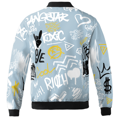 Blue Grey 13s Jacket Match Graffiti King 3D All-Over Print Doodle Style - NastyJamz