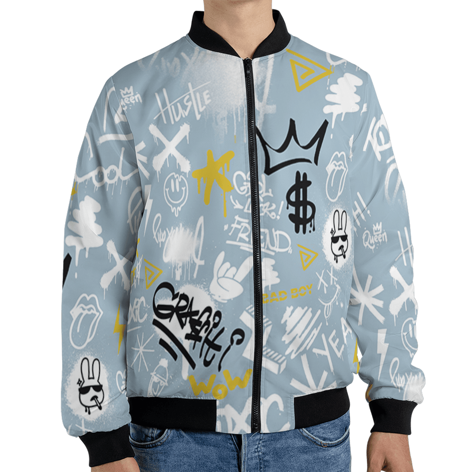 Blue Grey 13s Jacket Match Graffiti King 3D All-Over Print Doodle Style - NastyJamz