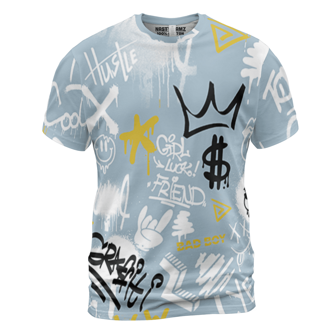 Blue Grey 13s T Shirt Match Graffiti King 3D All-Over Print Doodle Style - NastyJamz