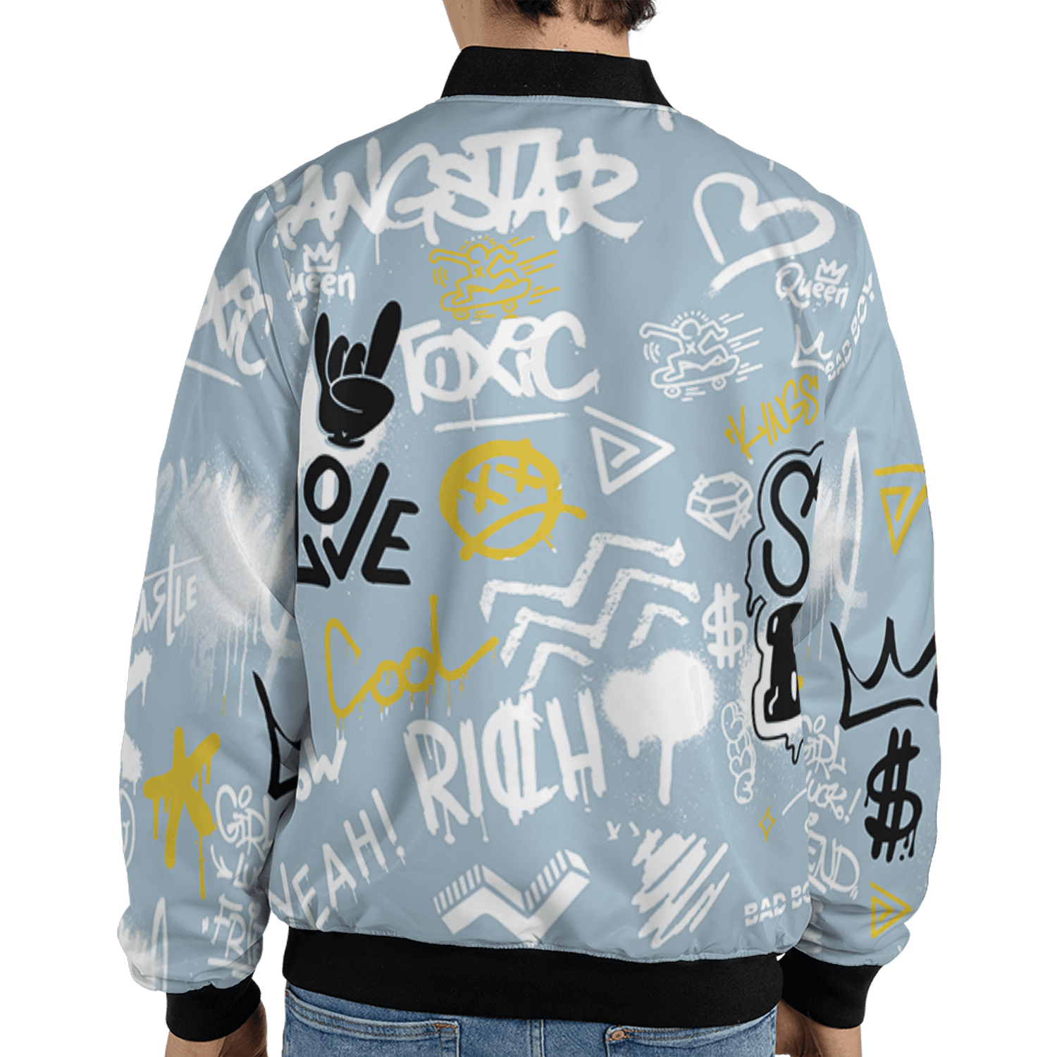 Blue Grey 13s Jacket Match Graffiti King 3D All-Over Print Doodle Style - NastyJamz