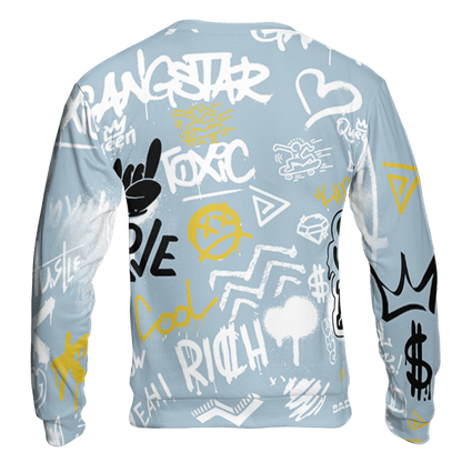 Blue Grey 13s Sweatshirt Match Graffiti King 3D All-Over Print Doodle Style - NastyJamz