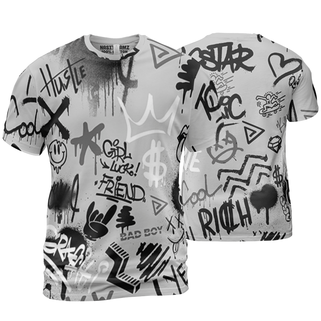 Retro High OG Black White 1s T Shirt Match Graffiti King 3D All-Over Print Doodle Style - NastyJamz