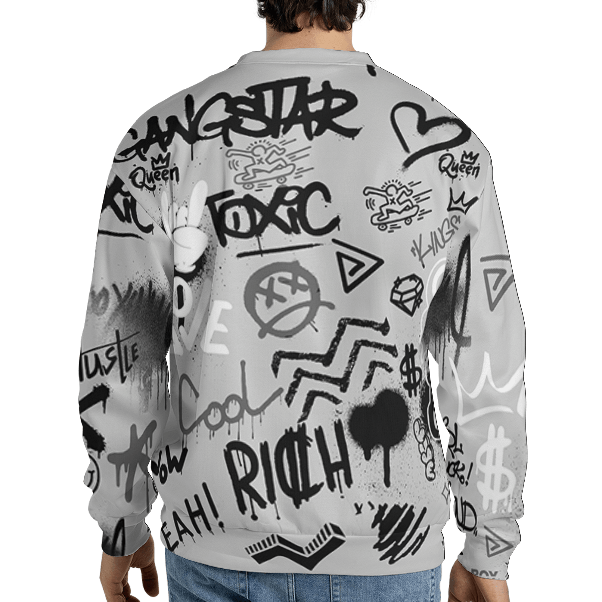 Retro High OG Black White 1s Sweatshirt Match Graffiti King 3D All-Over Print Doodle Style - NastyJamz