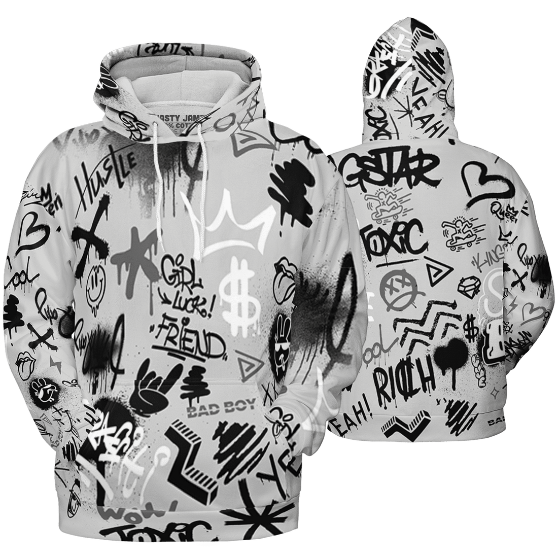 Retro High OG Black White 1s Hoodie Match Graffiti King 3D All-Over Print Doodle Style - NastyJamz