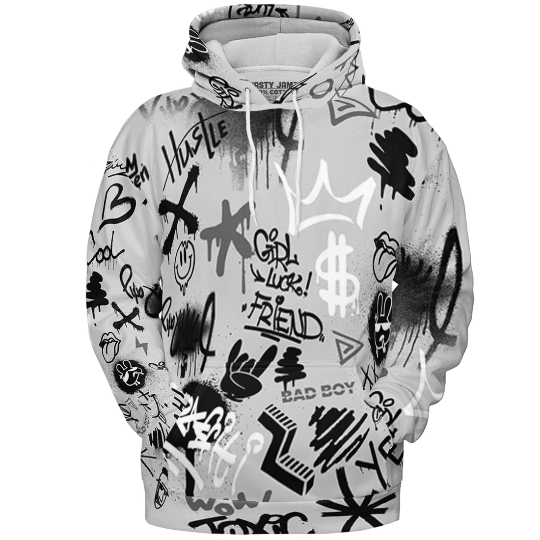Retro High OG Black White 1s Hoodie Match Graffiti King 3D All-Over Print Doodle Style - NastyJamz