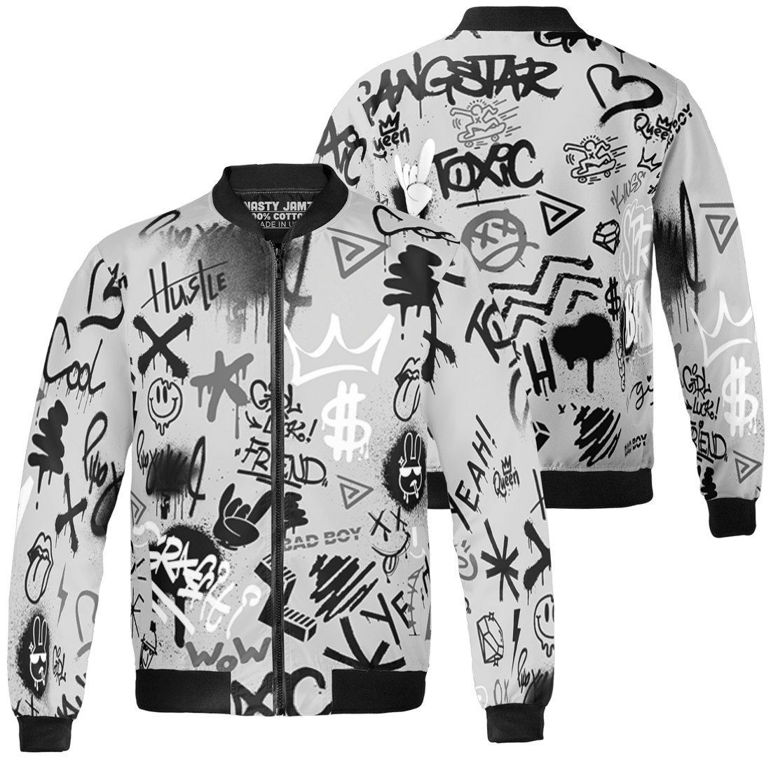 Retro High OG Black White 1s Jacket Match Graffiti King 3D All-Over Print Doodle Style - NastyJamz