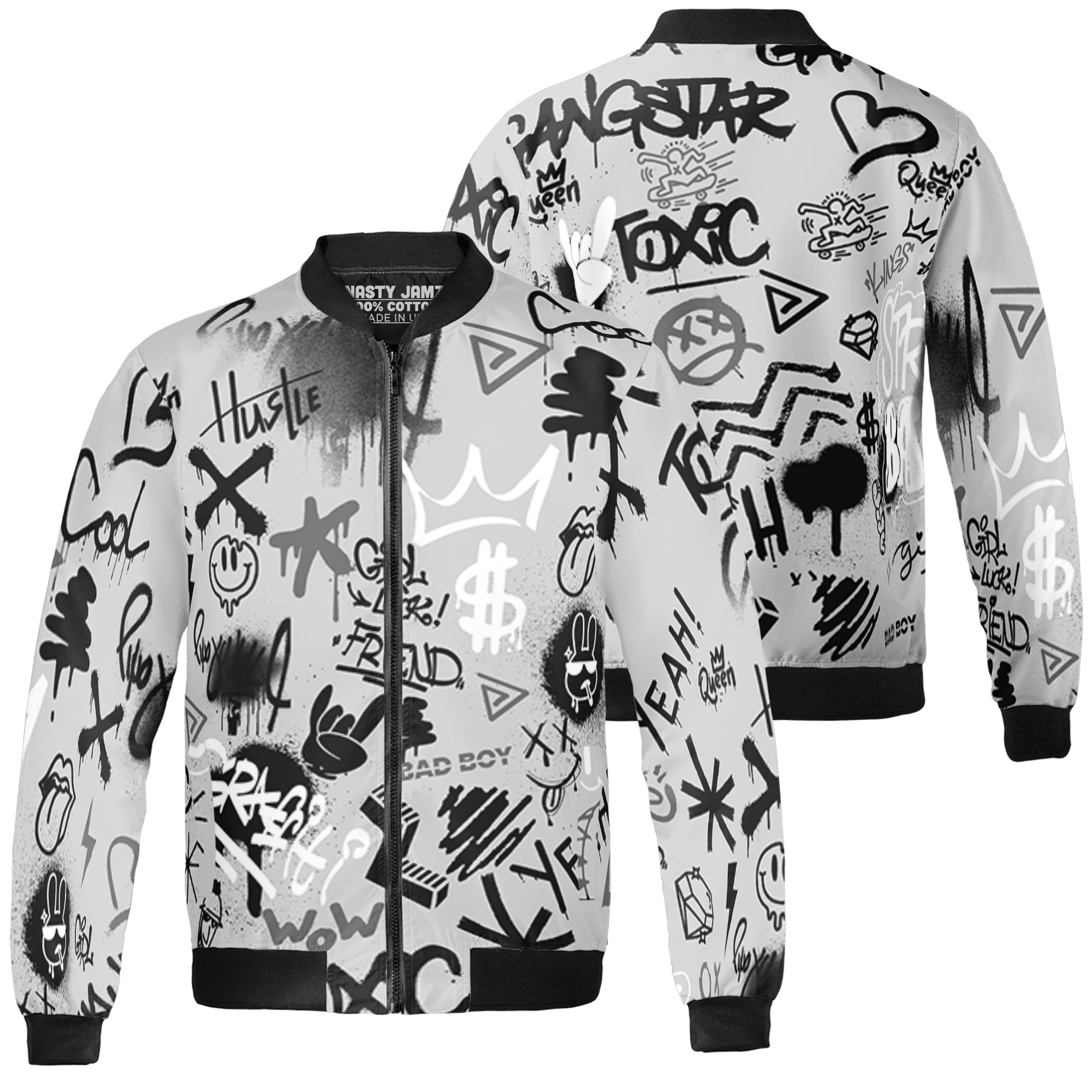 Retro High OG Black White 1s Jacket Match Graffiti King 3D All-Over Print Doodle Style - NastyJamz
