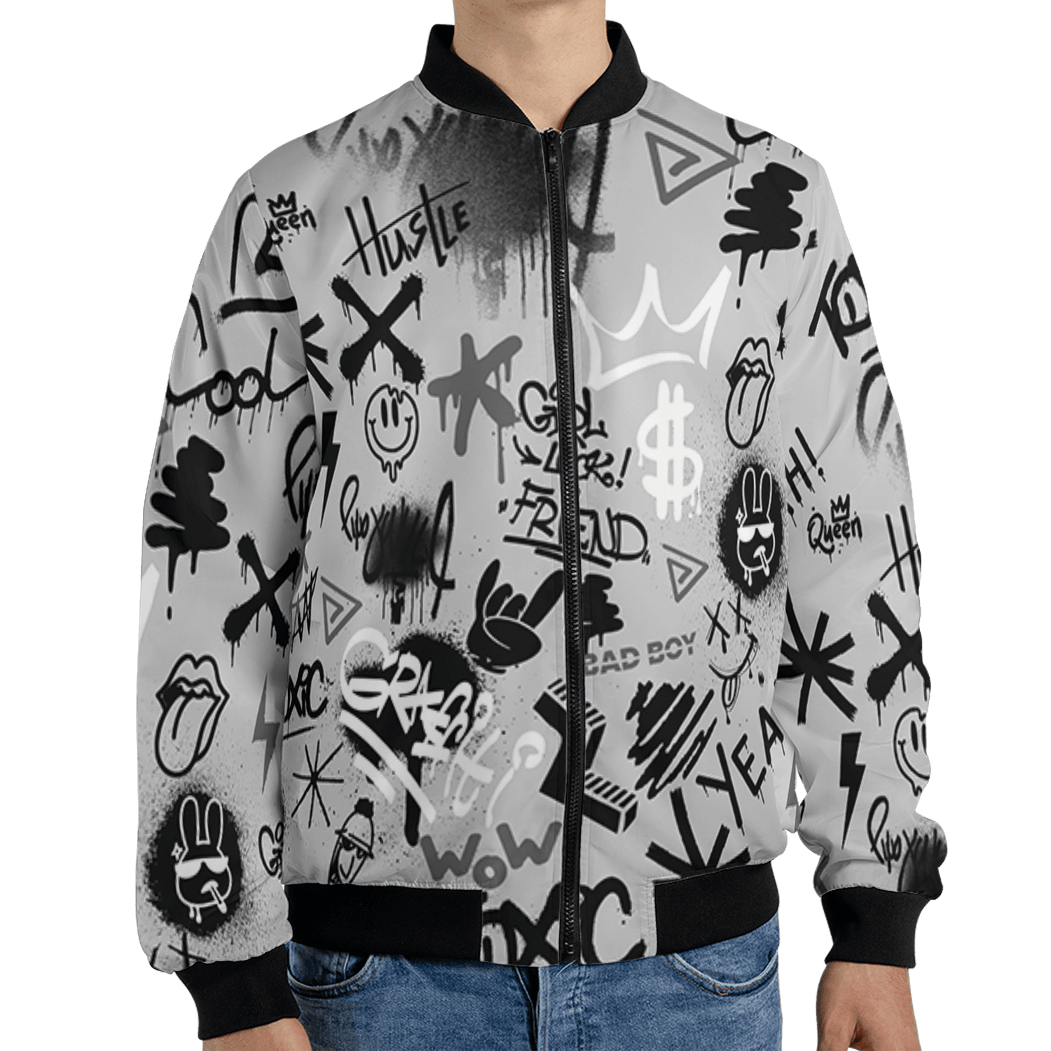 Retro High OG Black White 1s Jacket Match Graffiti King 3D All-Over Print Doodle Style - NastyJamz