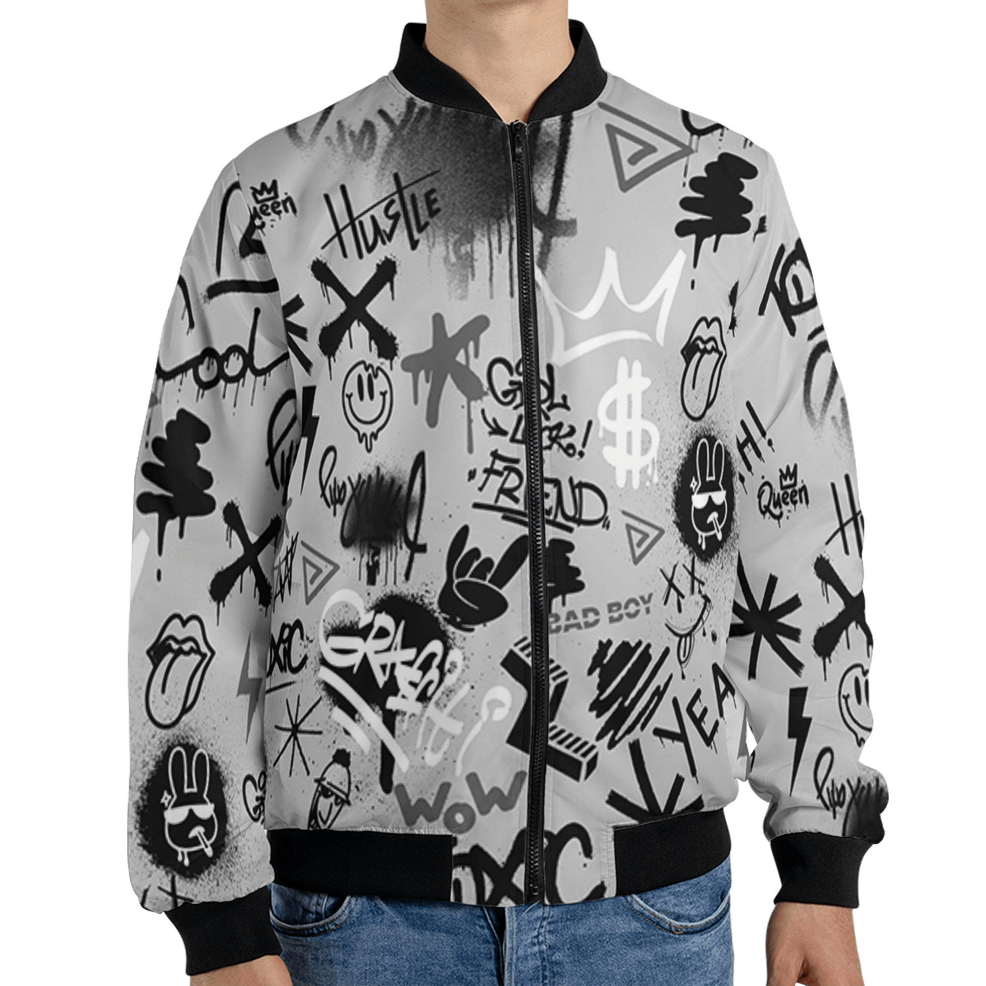 Retro High OG Black White 1s Jacket Match Graffiti King 3D All-Over Print Doodle Style - NastyJamz