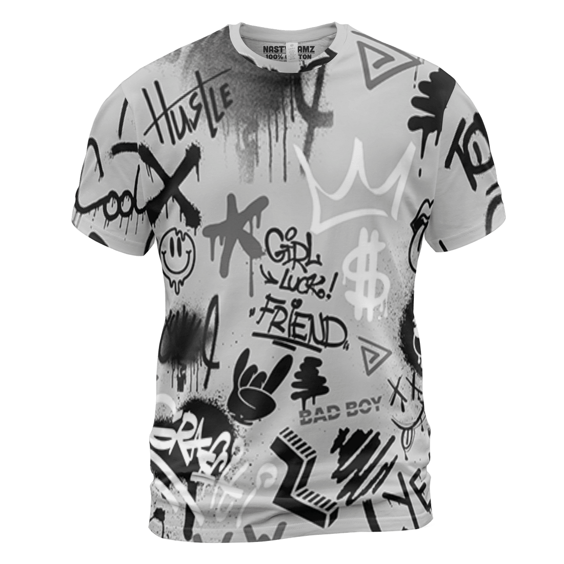 Retro High OG Black White 1s T Shirt Match Graffiti King 3D All-Over Print Doodle Style - NastyJamz