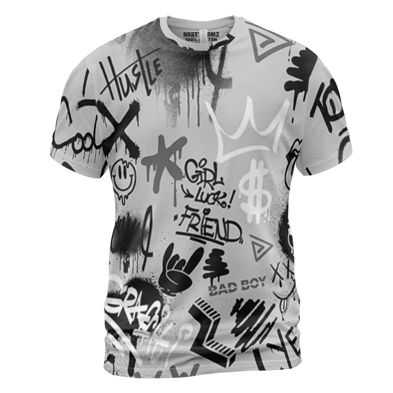 Retro High OG Black White 1s T Shirt Match Graffiti King 3D All-Over Print Doodle Style - NastyJamz