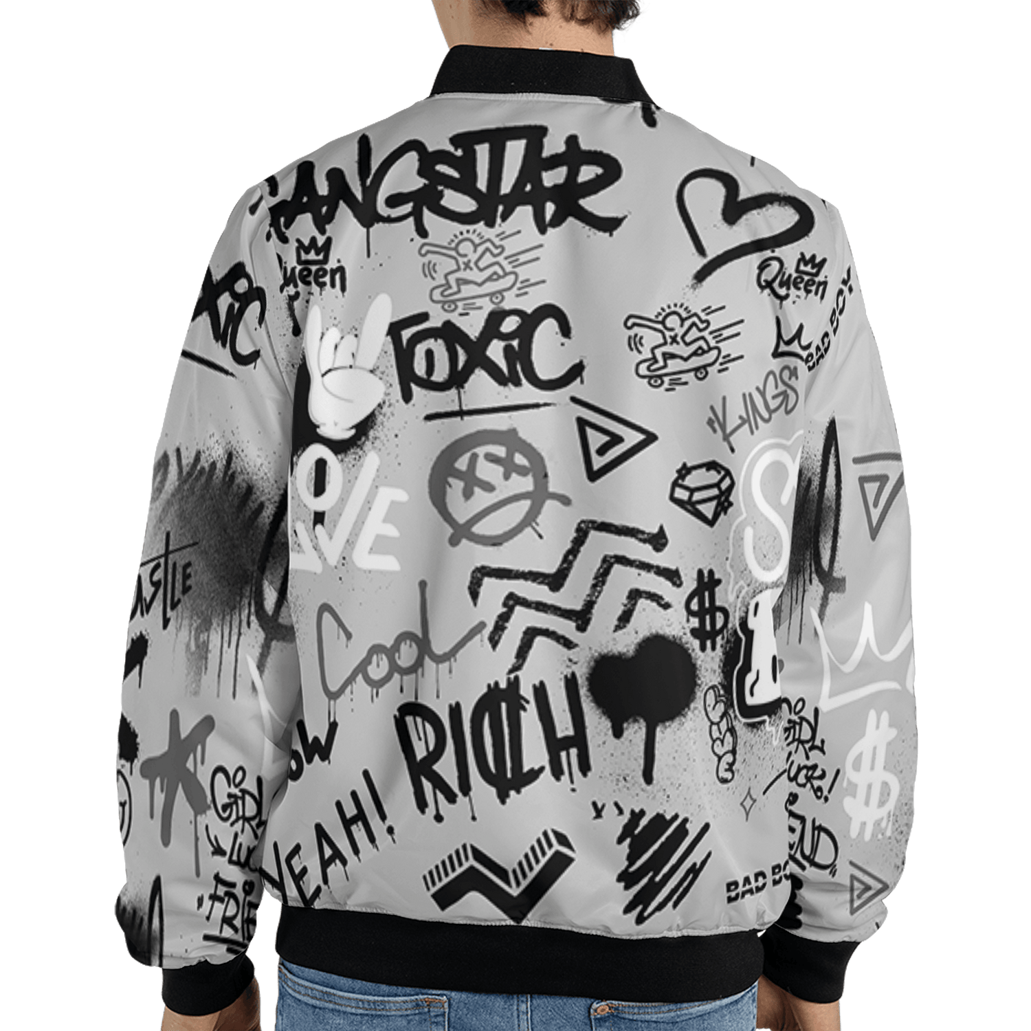 Retro High OG Black White 1s Jacket Match Graffiti King 3D All-Over Print Doodle Style - NastyJamz