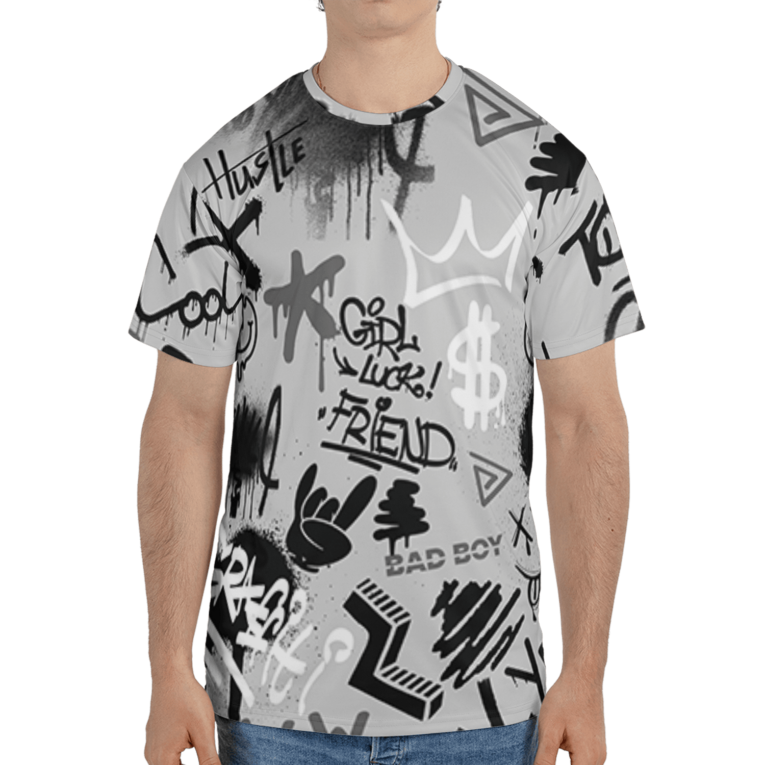 Retro High OG Black White 1s T Shirt Match Graffiti King 3D All-Over Print Doodle Style - NastyJamz