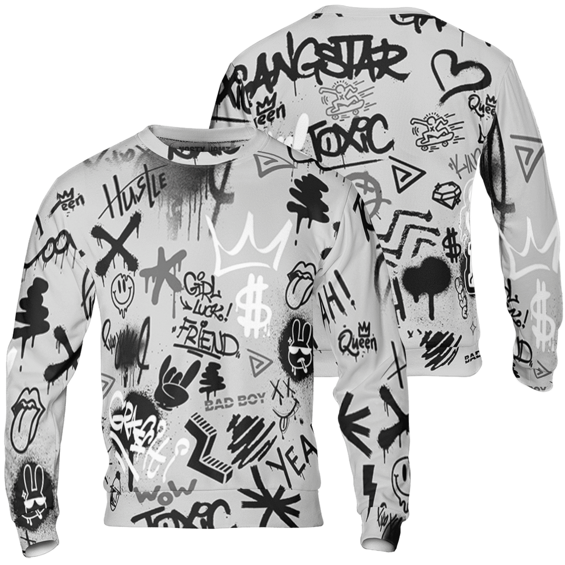 Retro High OG Black White 1s Sweatshirt Match Graffiti King 3D All-Over Print Doodle Style - NastyJamz