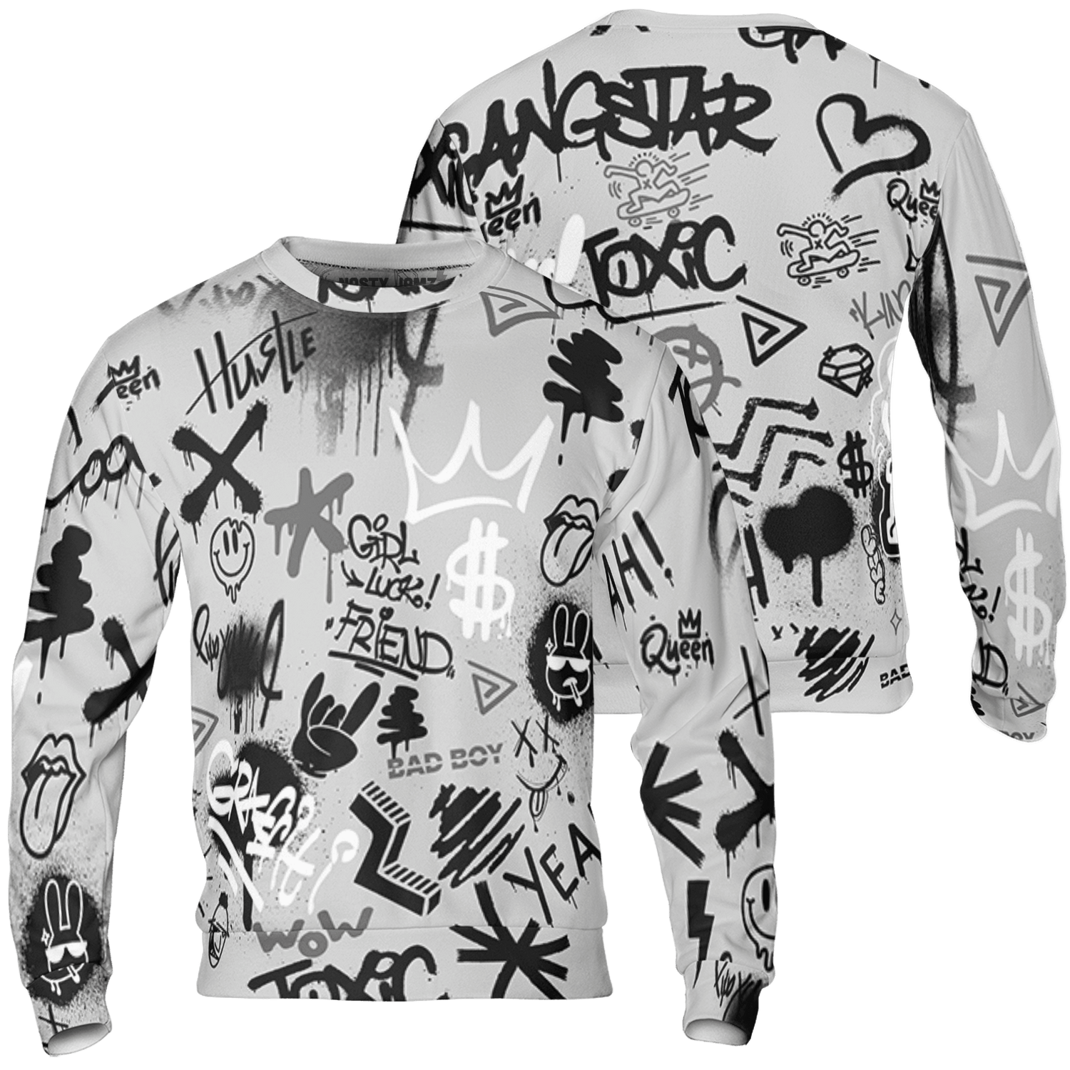 Retro High OG Black White 1s Sweatshirt Match Graffiti King 3D All-Over Print Doodle Style - NastyJamz