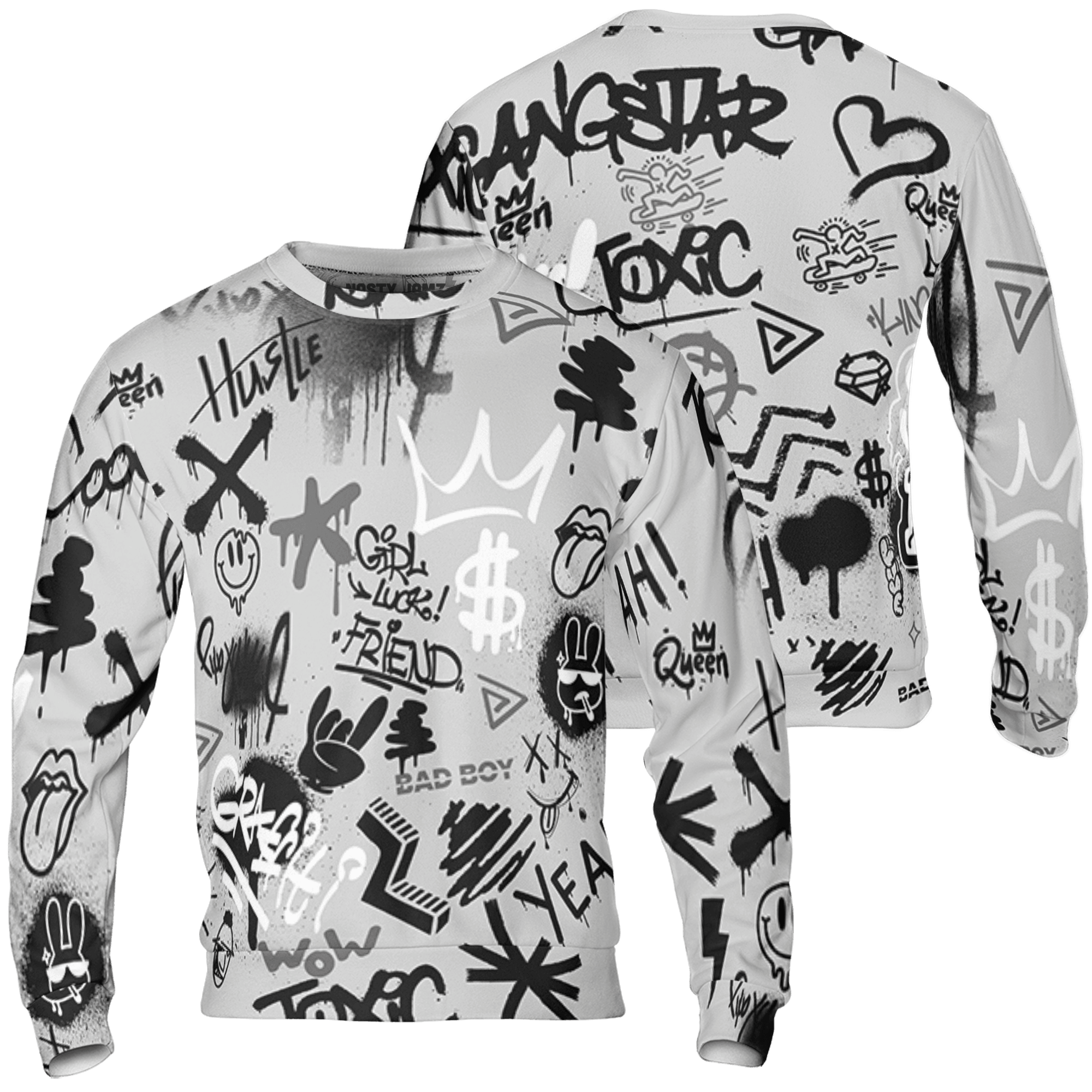 Retro High OG Black White 1s Sweatshirt Match Graffiti King 3D All-Over Print Doodle Style - NastyJamz