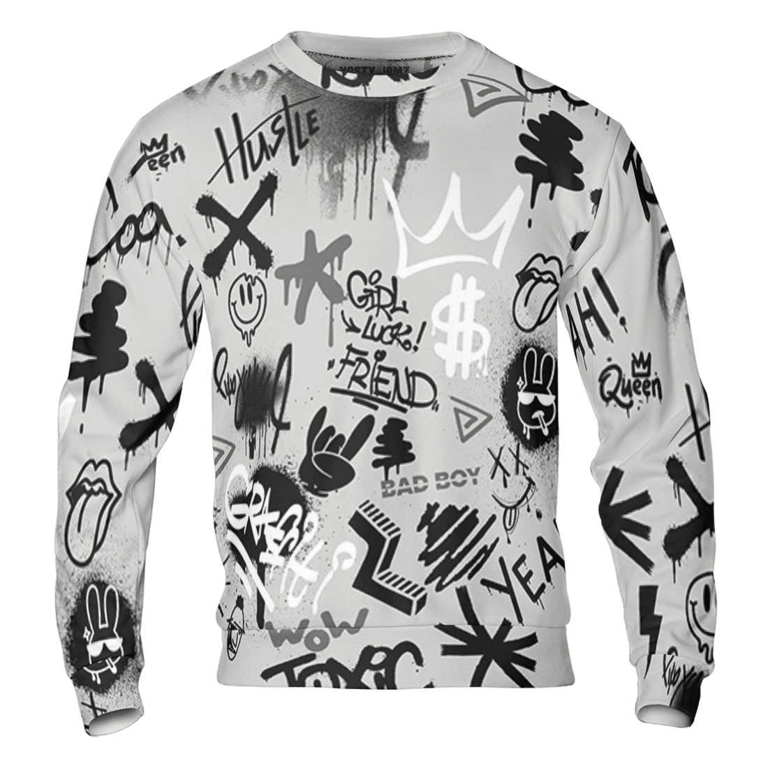 Retro High OG Black White 1s Sweatshirt Match Graffiti King 3D All-Over Print Doodle Style - NastyJamz