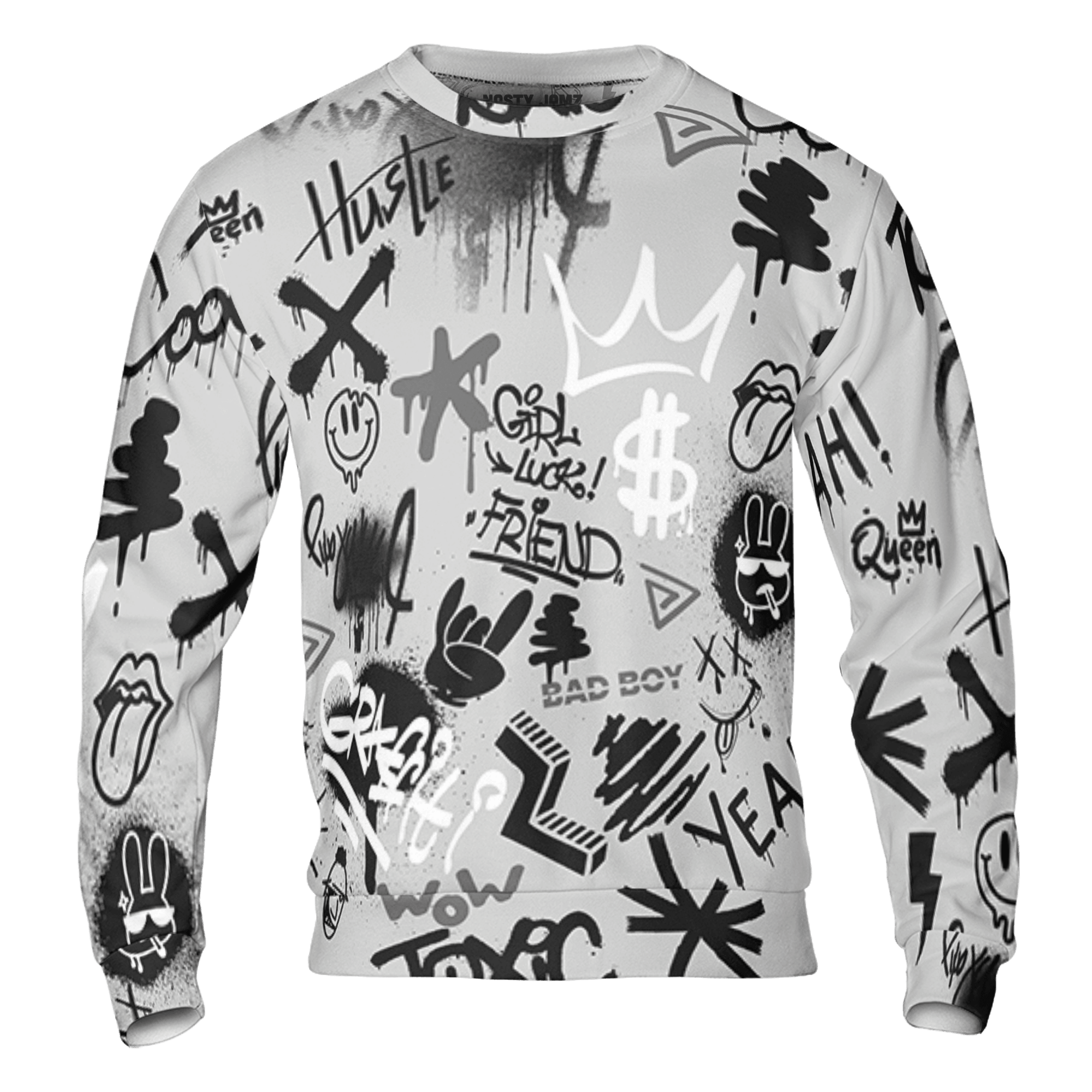Retro High OG Black White 1s Sweatshirt Match Graffiti King 3D All-Over Print Doodle Style - NastyJamz