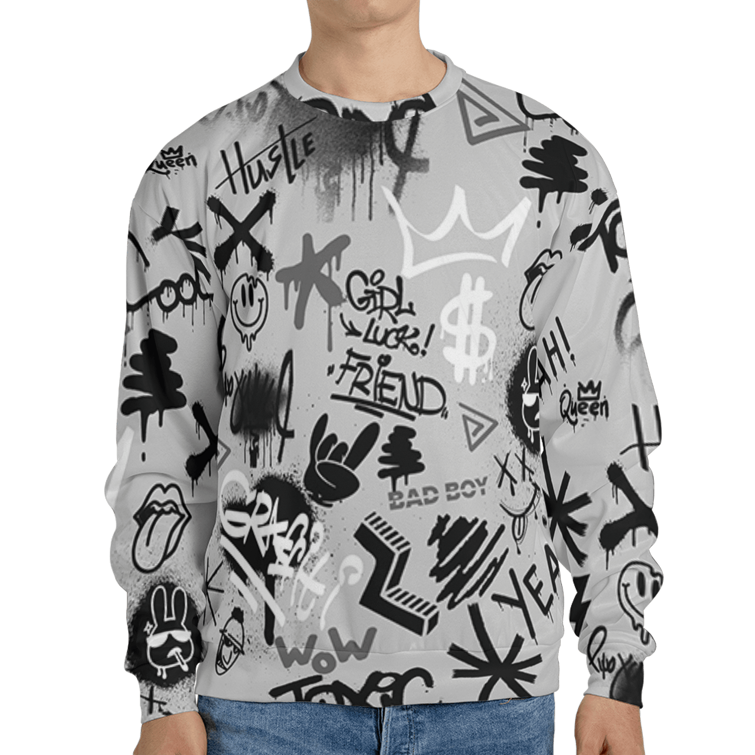 Retro High OG Black White 1s Sweatshirt Match Graffiti King 3D All-Over Print Doodle Style - NastyJamz