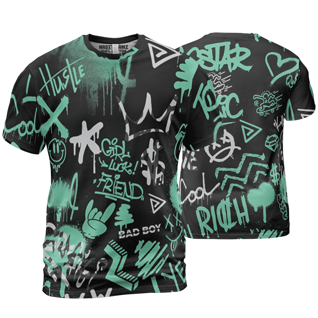 Green Glow 3s T Shirt Match Graffiti King 3D All-Over Print Doodle Style - NastyJamz