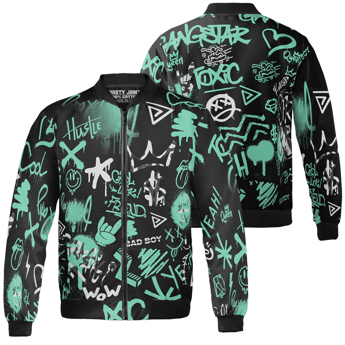 Green Glow 3s Jacket Match Graffiti King 3D All-Over Print Doodle Style - NastyJamz