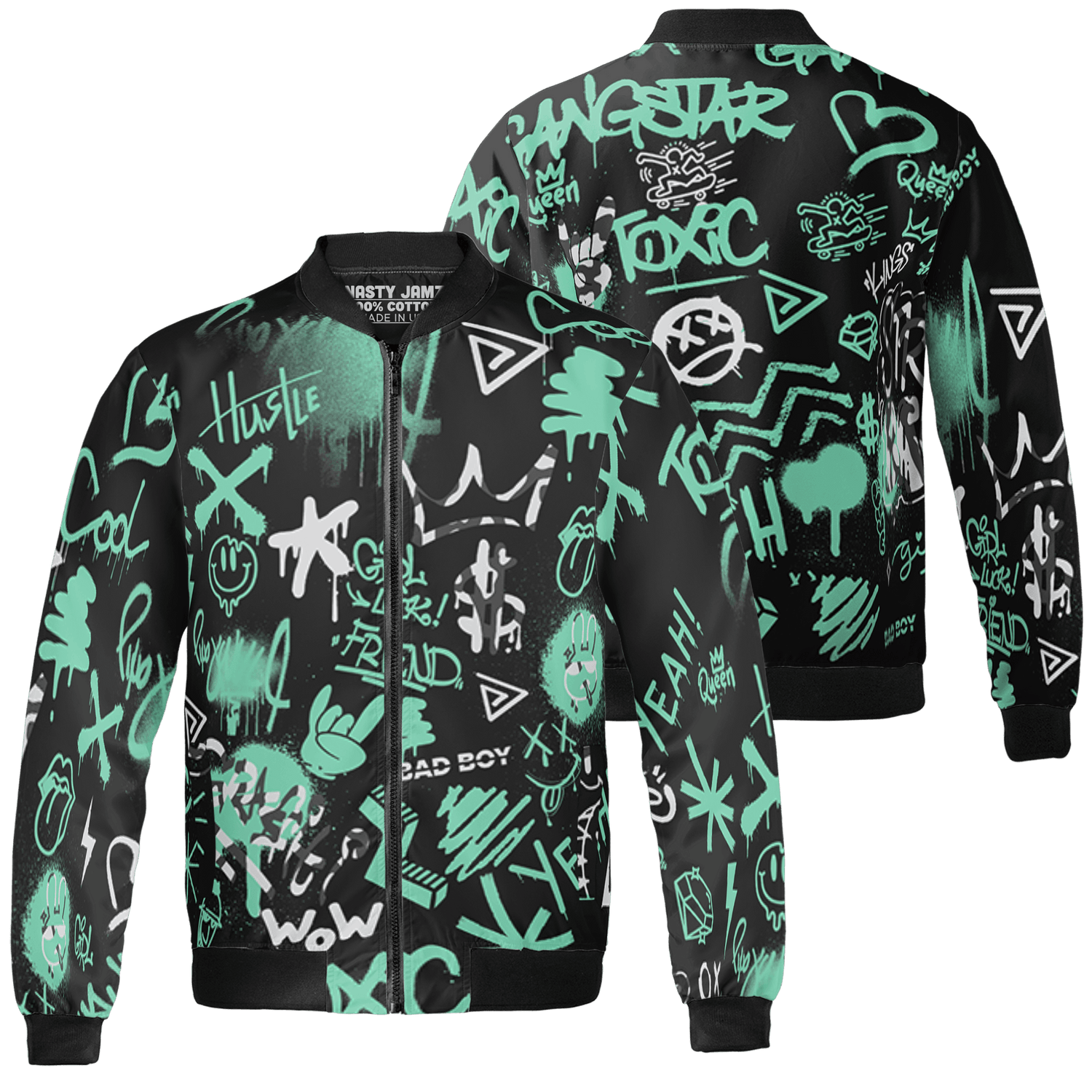 Green Glow 3s Jacket Match Graffiti King 3D All-Over Print Doodle Style - NastyJamz