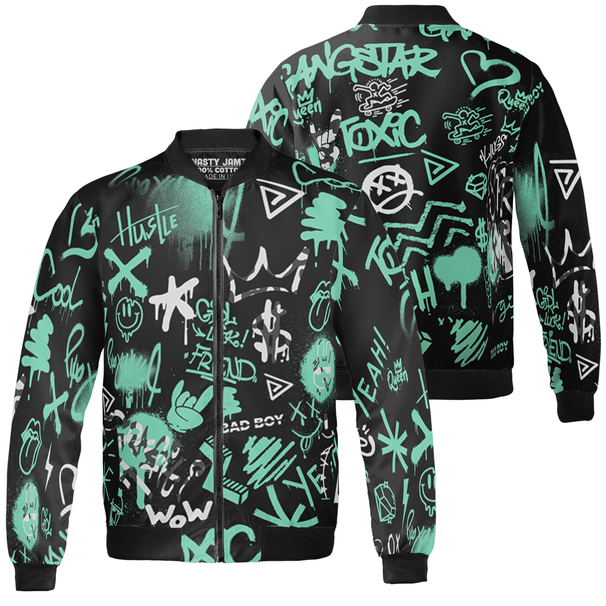 Green Glow 3s Jacket Match Graffiti King 3D All-Over Print Doodle Style - NastyJamz