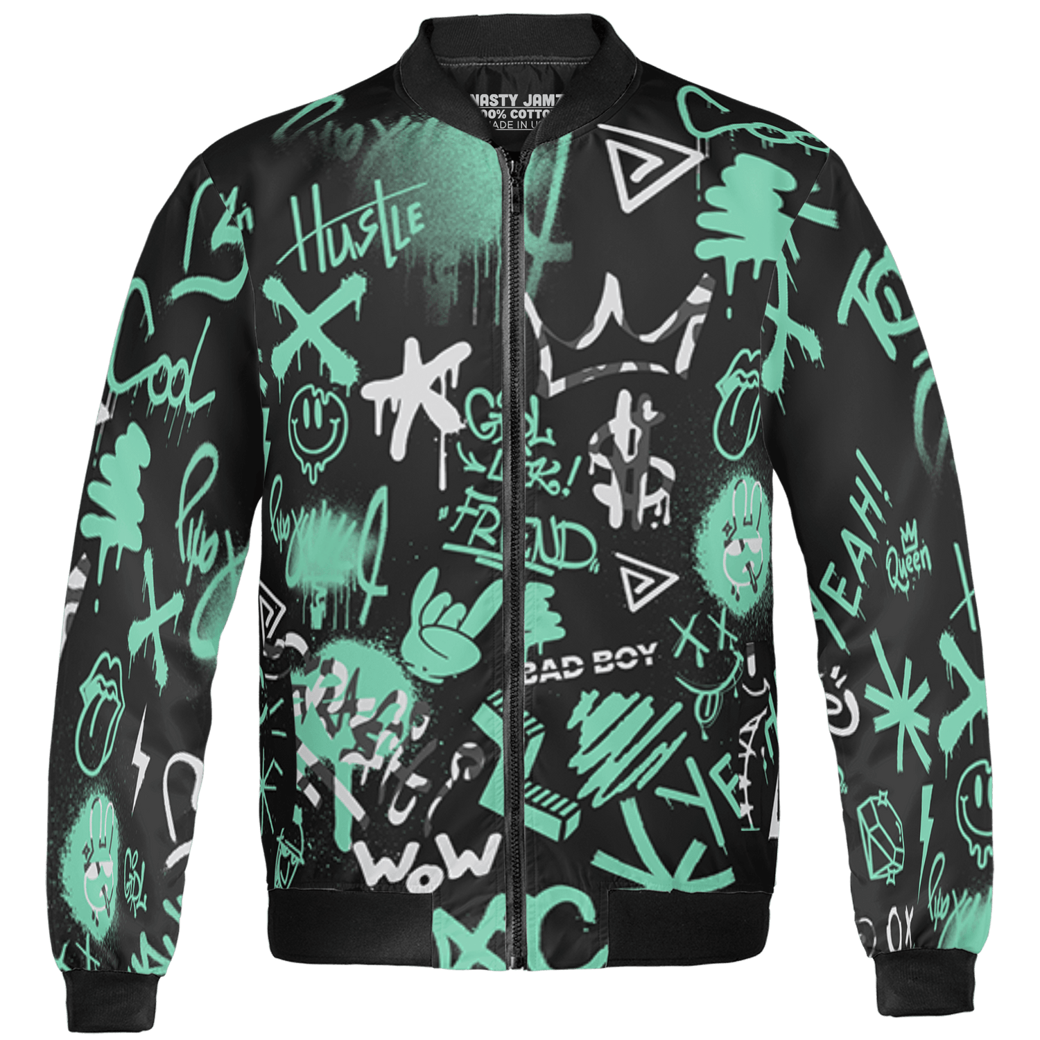 Green Glow 3s Jacket Match Graffiti King 3D All-Over Print Doodle Style - NastyJamz