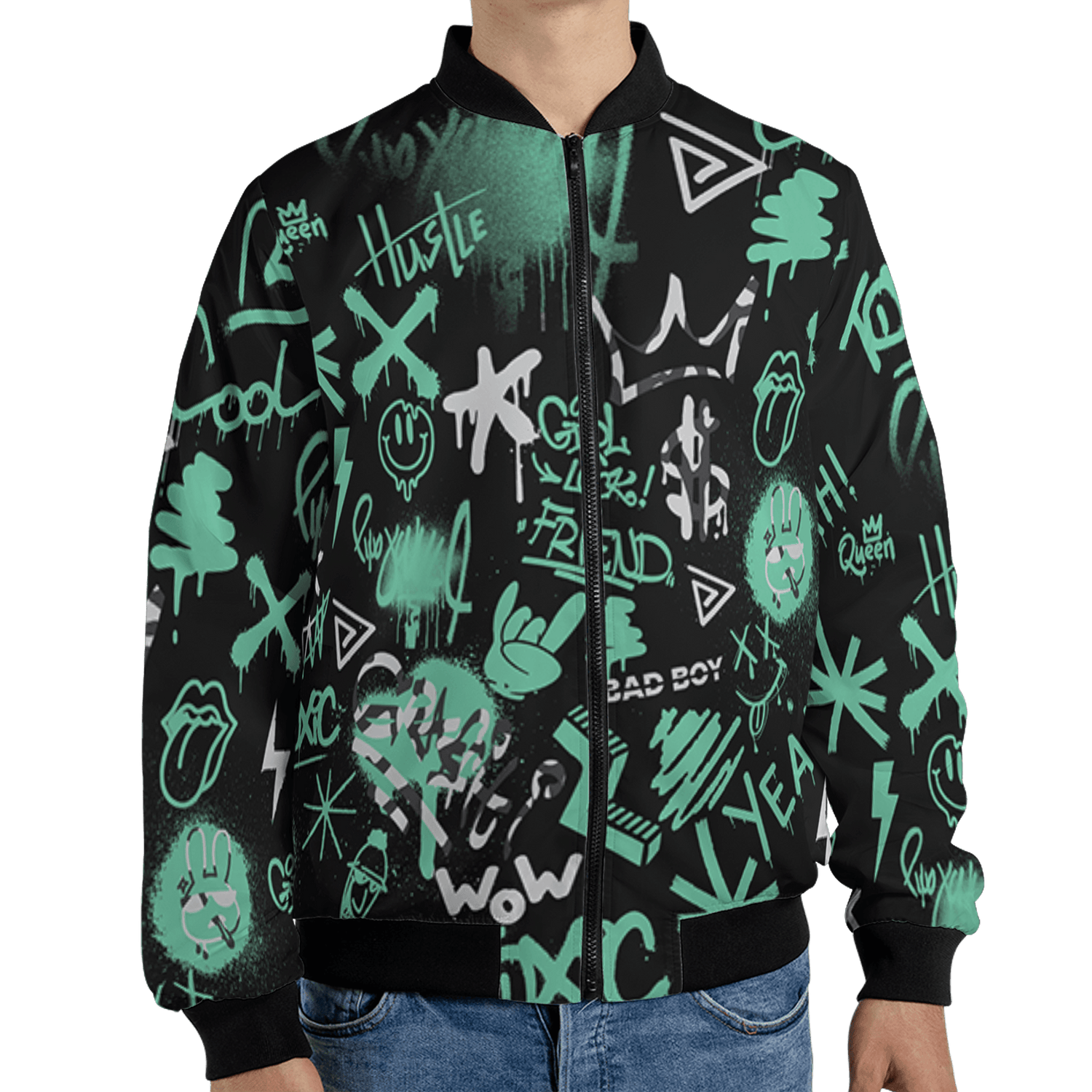Green Glow 3s Jacket Match Graffiti King 3D All-Over Print Doodle Style - NastyJamz