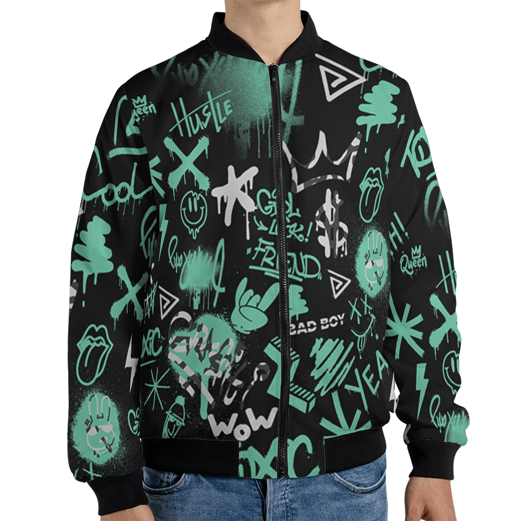 Green Glow 3s Jacket Match Graffiti King 3D All-Over Print Doodle Style - NastyJamz