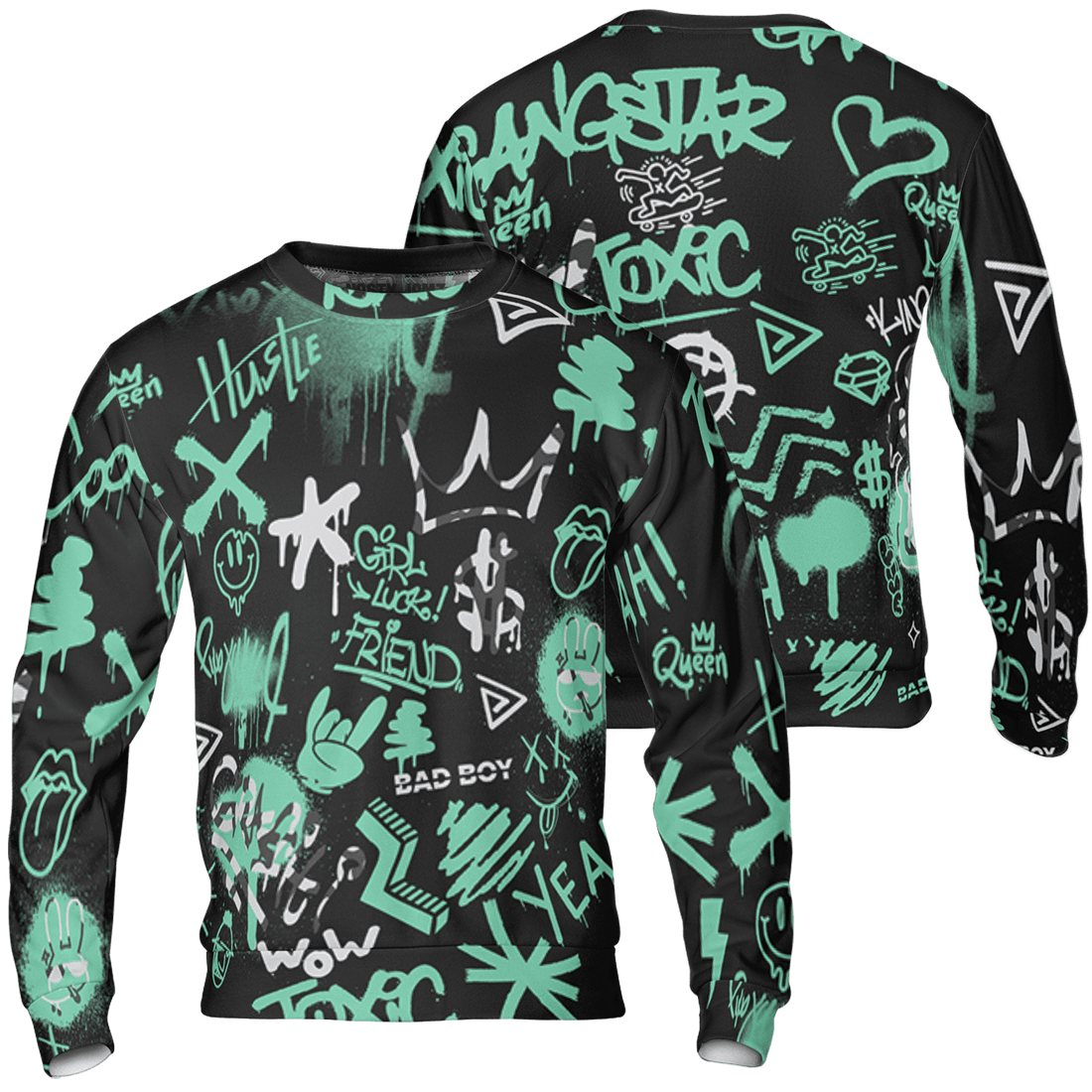 Green Glow 3s Sweatshirt Match Graffiti King 3D All-Over Print Doodle Style - NastyJamz