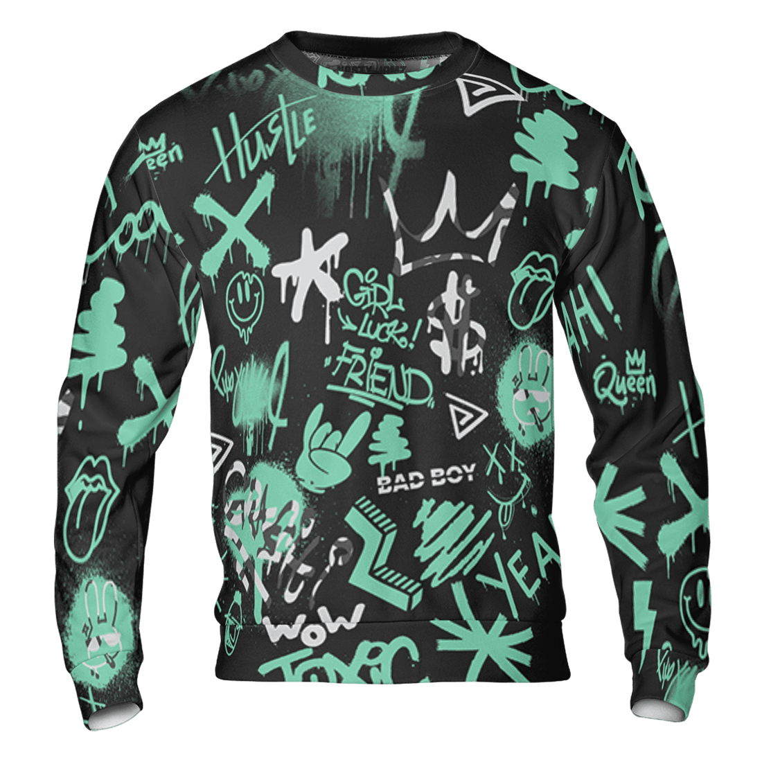 Green Glow 3s Sweatshirt Match Graffiti King 3D All-Over Print Doodle Style - NastyJamz