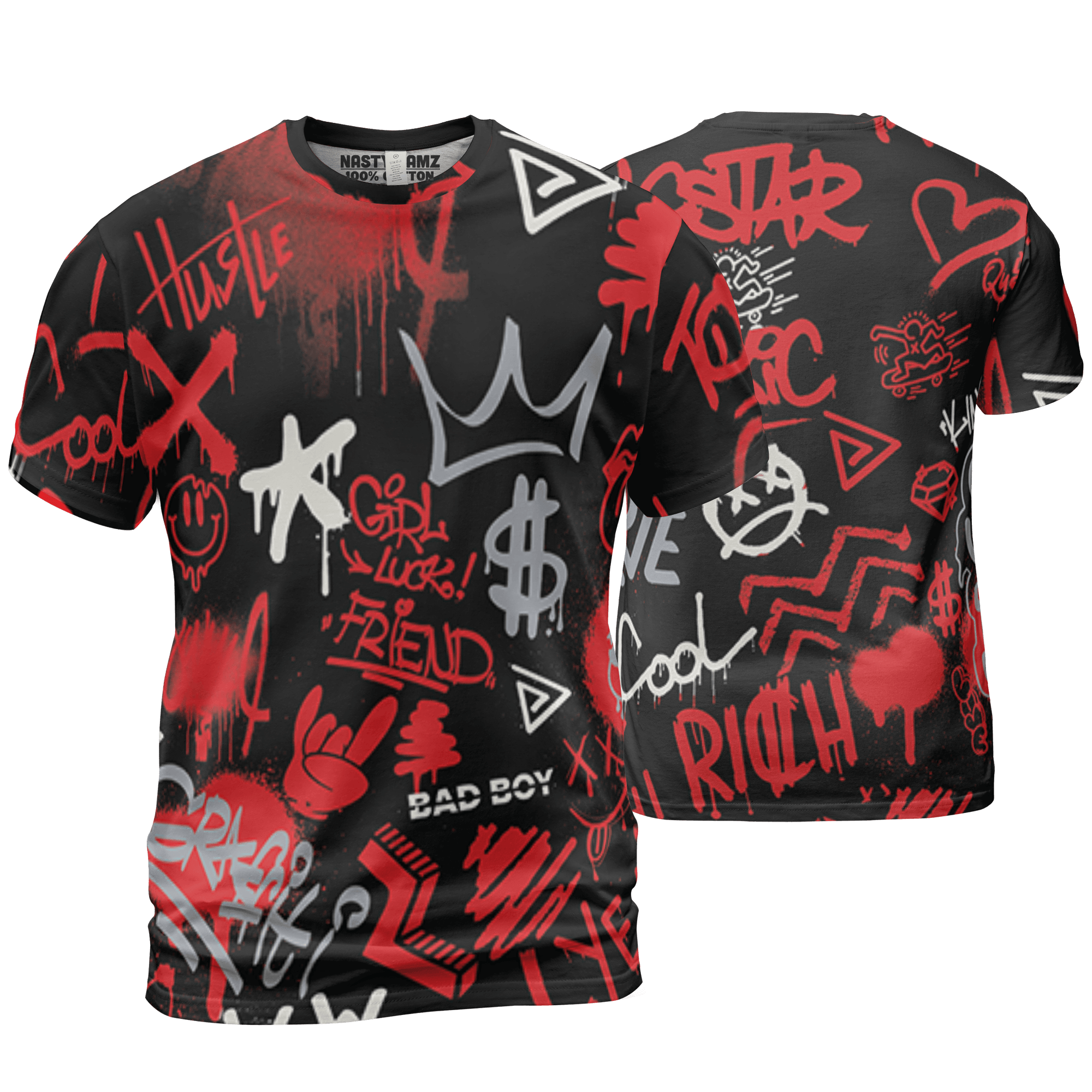 Bred Reimagined 4s T Shirt Match Graffiti King 3D All-Over Print Doodle Style - NastyJamz