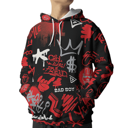 Bred Reimagined 4s Hoodie Match Graffiti King 3D All-Over Print Doodle Style - NastyJamz