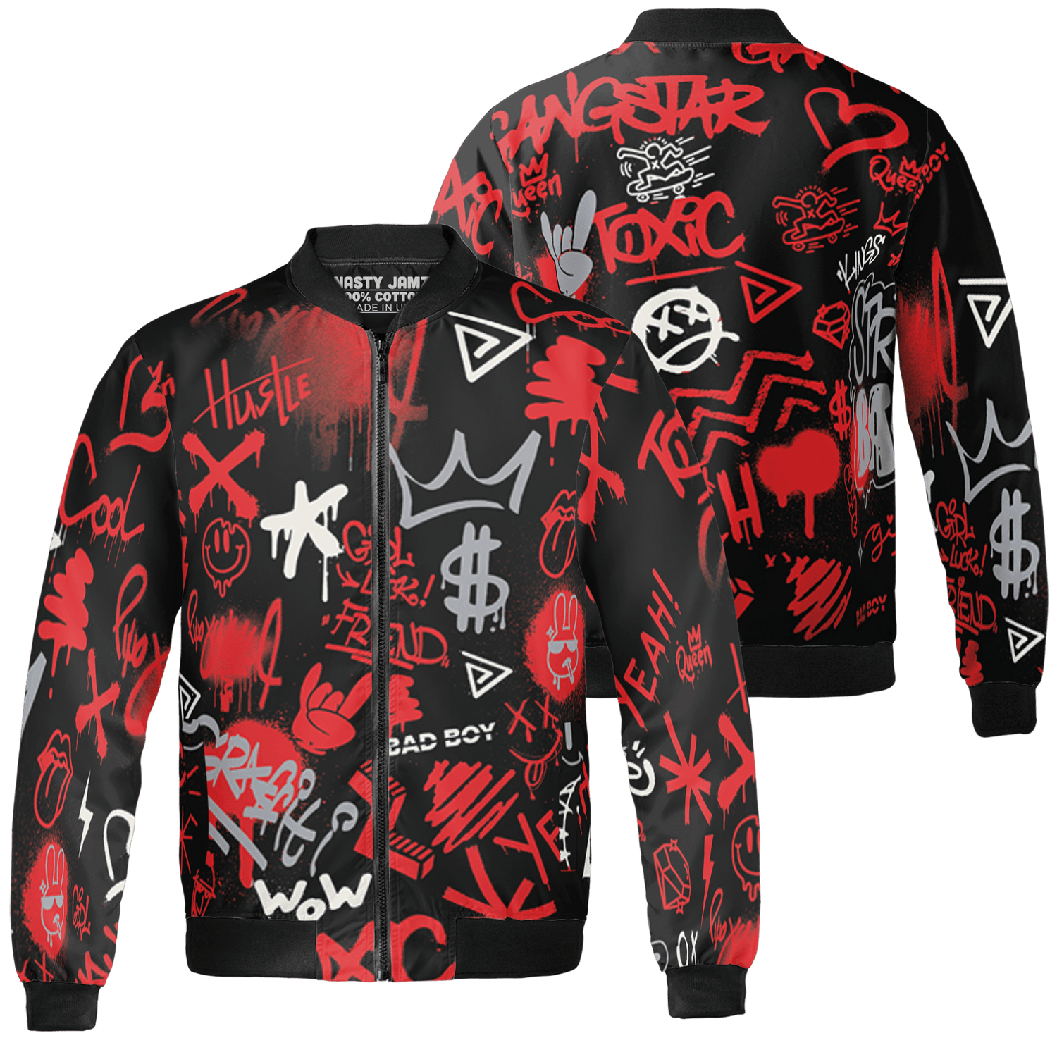 Bred Reimagined 4s Jacket Match Graffiti King 3D All-Over Print Doodle Style - NastyJamz