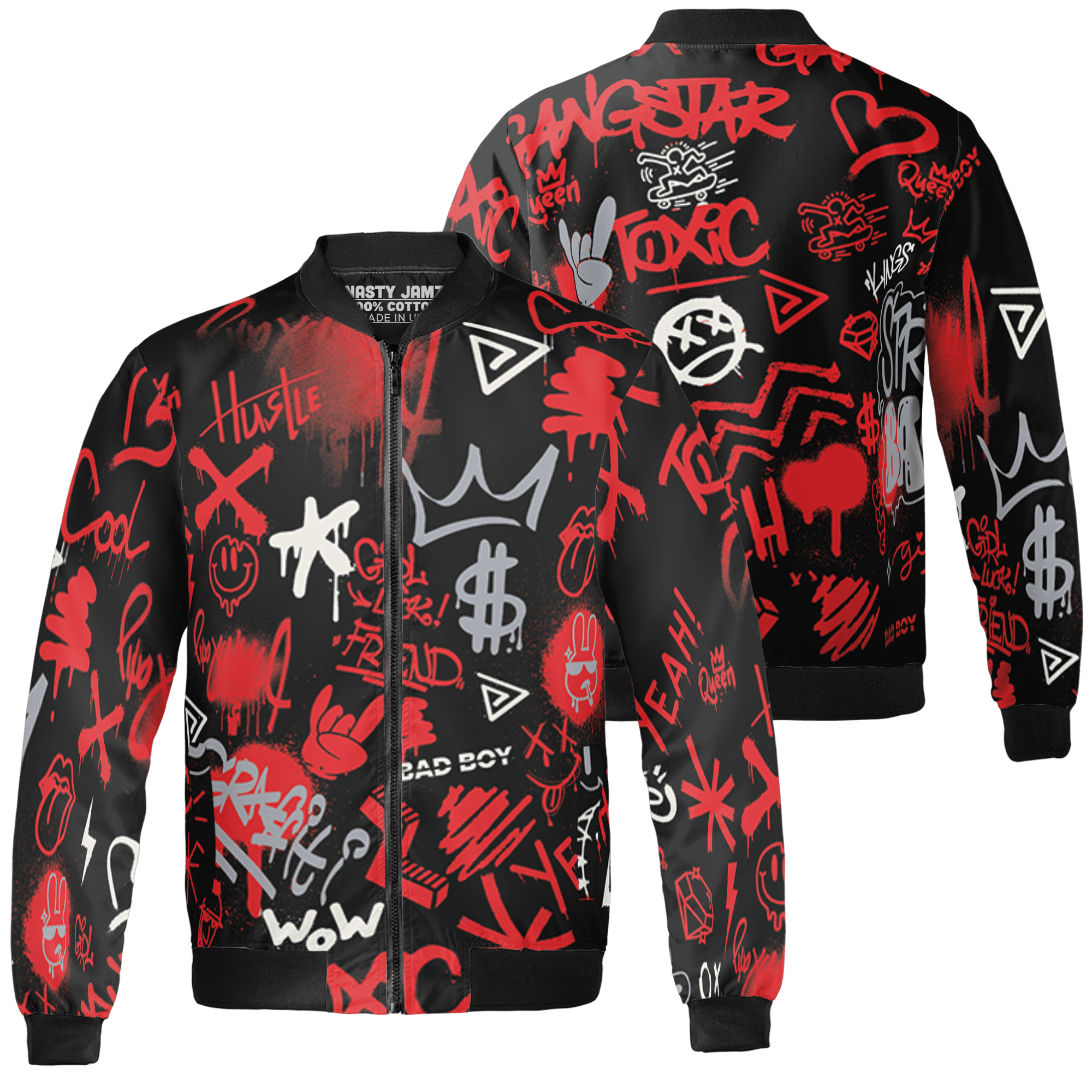 Bred Reimagined 4s Jacket Match Graffiti King 3D All-Over Print Doodle Style - NastyJamz