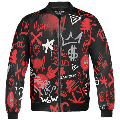 Bred Reimagined 4s Jacket Match Graffiti King 3D All-Over Print Doodle Style - NastyJamz