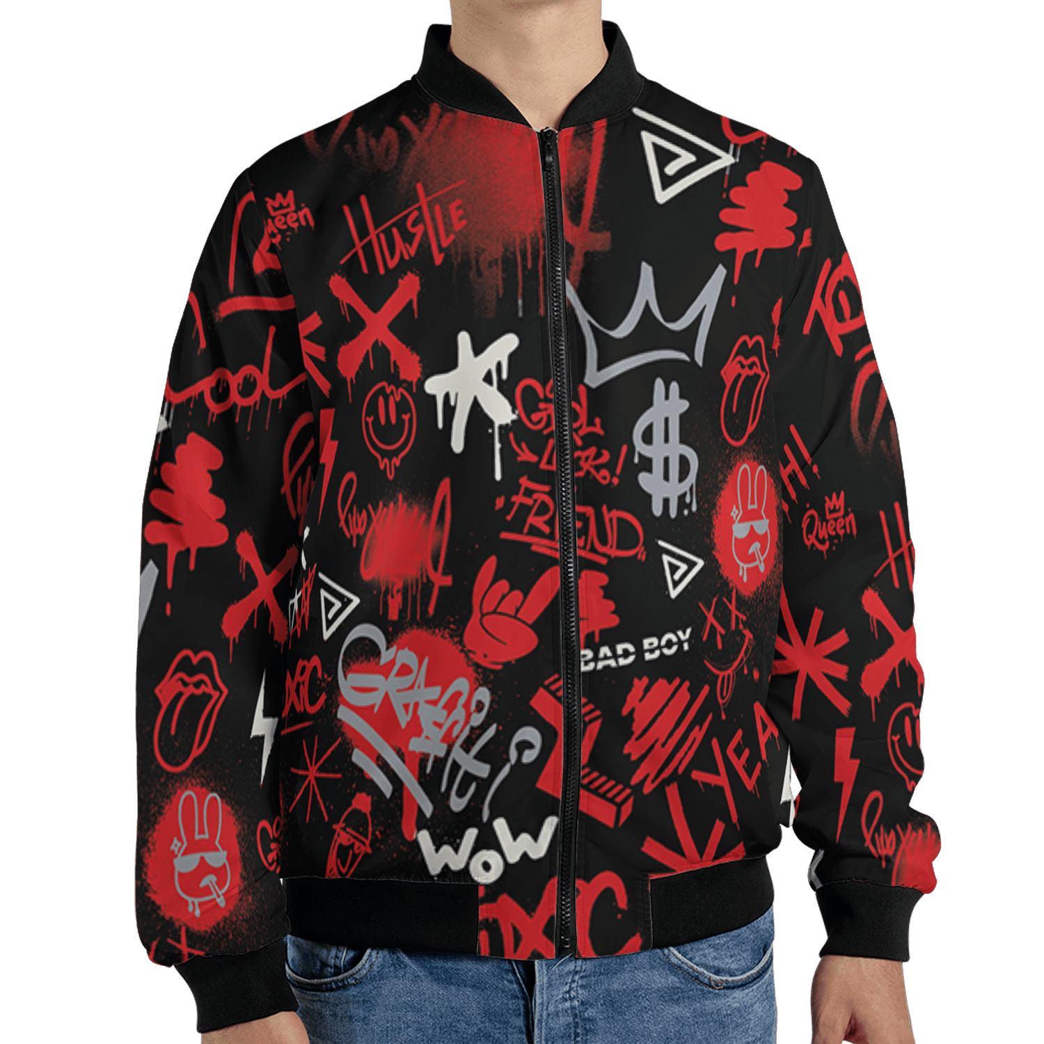 Bred Reimagined 4s Jacket Match Graffiti King 3D All-Over Print Doodle Style - NastyJamz