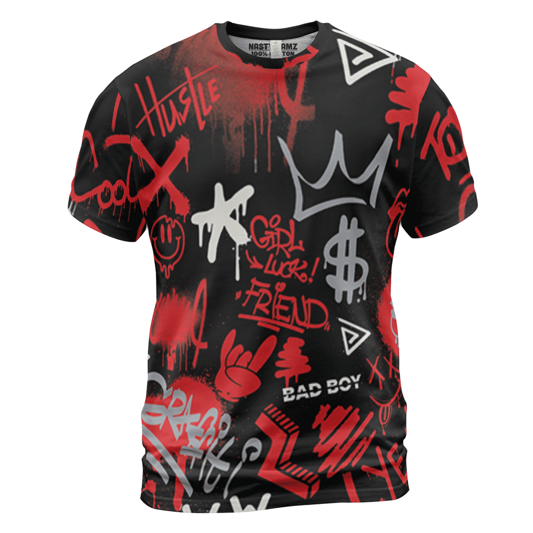 Bred Reimagined 4s T Shirt Match Graffiti King 3D All-Over Print Doodle Style - NastyJamz