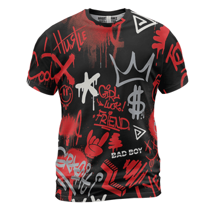 Bred Reimagined 4s T Shirt Match Graffiti King 3D All-Over Print Doodle Style - NastyJamz