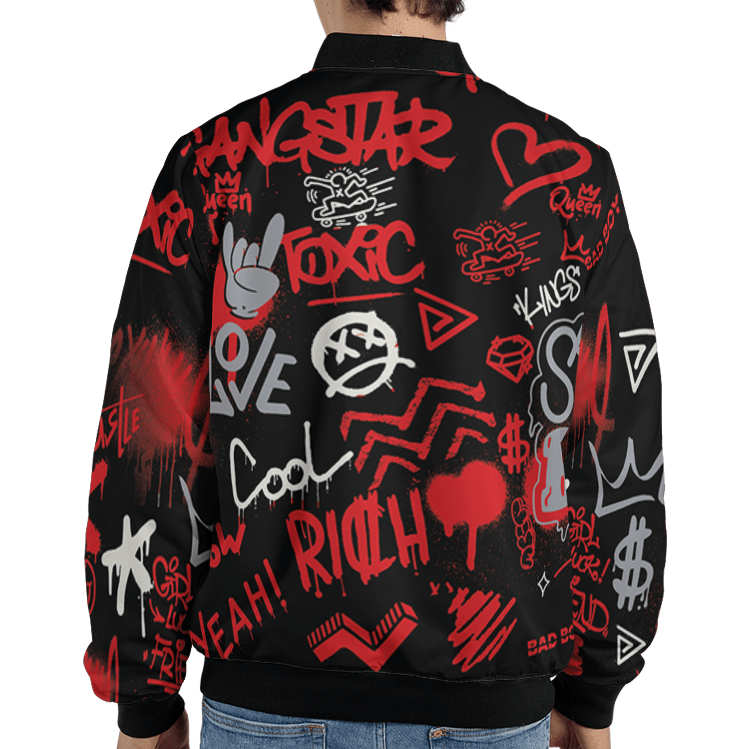 Bred Reimagined 4s Jacket Match Graffiti King 3D All-Over Print Doodle Style - NastyJamz