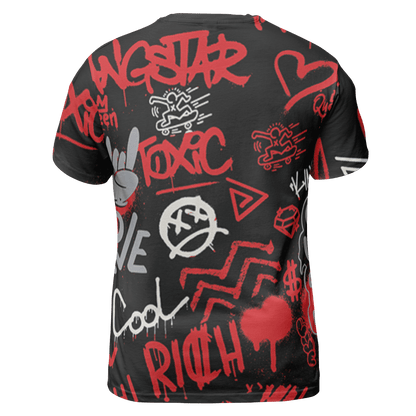 Bred Reimagined 4s T Shirt Match Graffiti King 3D All-Over Print Doodle Style - NastyJamz