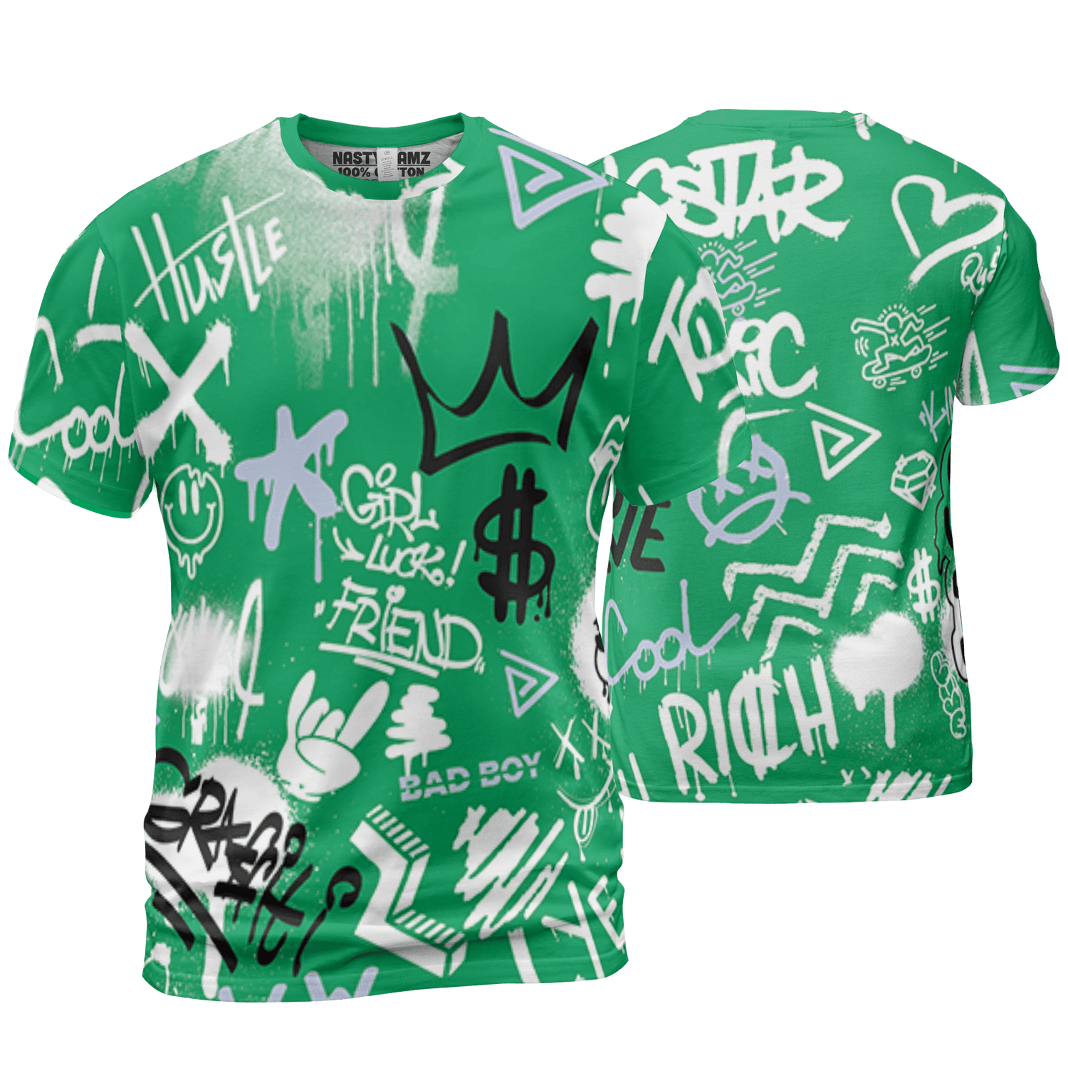 Lucky Green 5s T Shirt Match Graffiti King 3D All-Over Print Doodle Style - NastyJamz