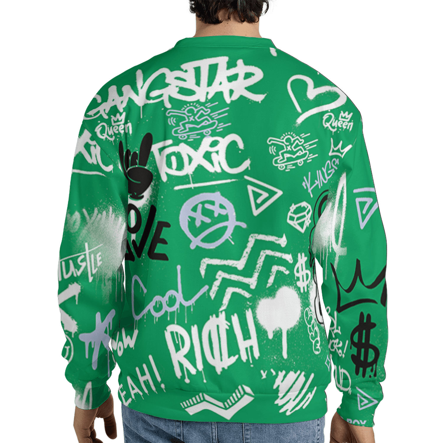 Lucky Green 5s Sweatshirt Match Graffiti King 3D All-Over Print Doodle Style - NastyJamz