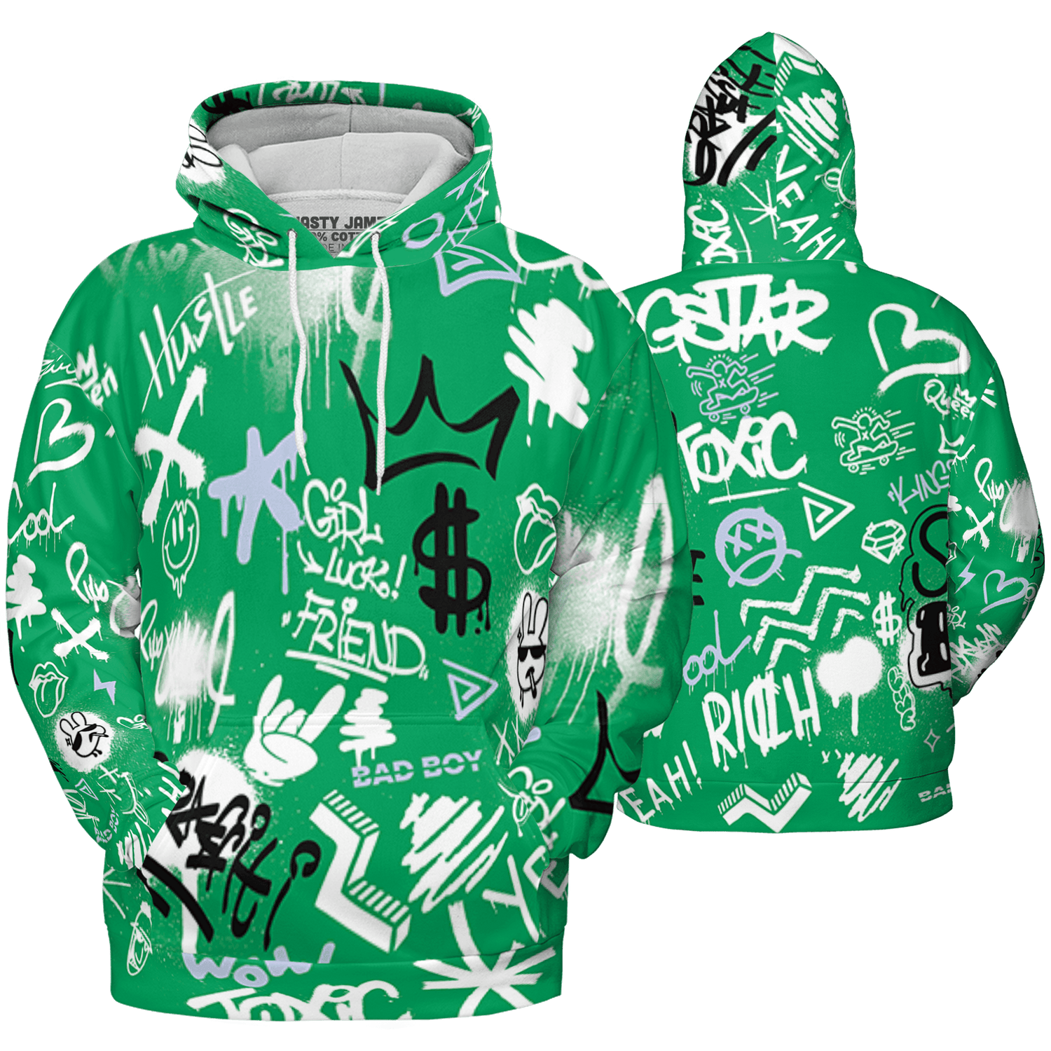 Lucky Green 5s Hoodie Match Graffiti King 3D All-Over Print Doodle Style - NastyJamz