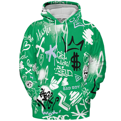 Lucky Green 5s Hoodie Match Graffiti King 3D All-Over Print Doodle Style - NastyJamz
