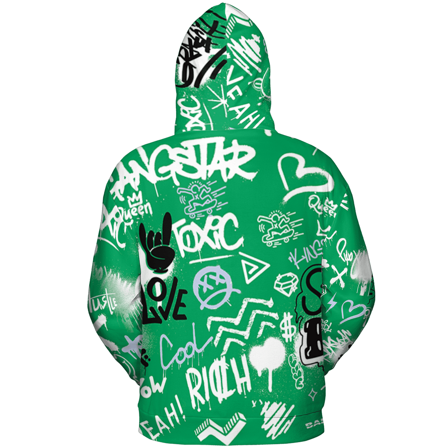 Lucky Green 5s Hoodie Match Graffiti King 3D All-Over Print Doodle Style - NastyJamz