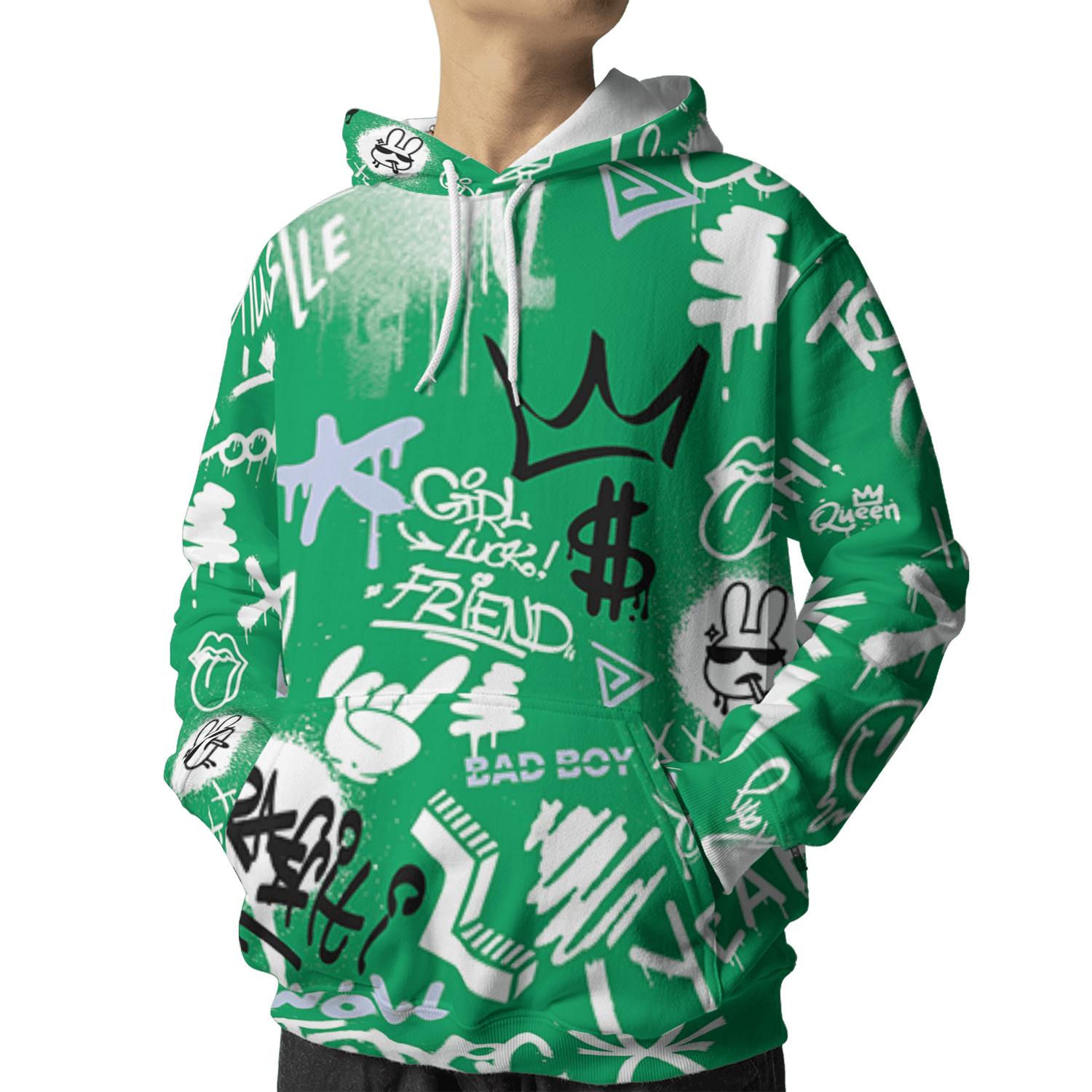 Lucky Green 5s Hoodie Match Graffiti King 3D All-Over Print Doodle Style - NastyJamz